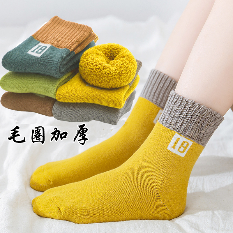 Children's socks autumn and winter thickened towel socks in the tube socks wholesale manufacturers men and women Baby plus velvet warm Terry socks