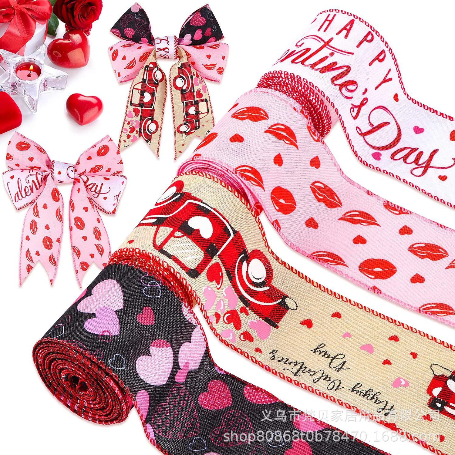 Cross Border Hot Valentine Ribbon Iron Wire Ribbon Valentine's Day Wedding Decoration DIY Bow Gift Dress Up