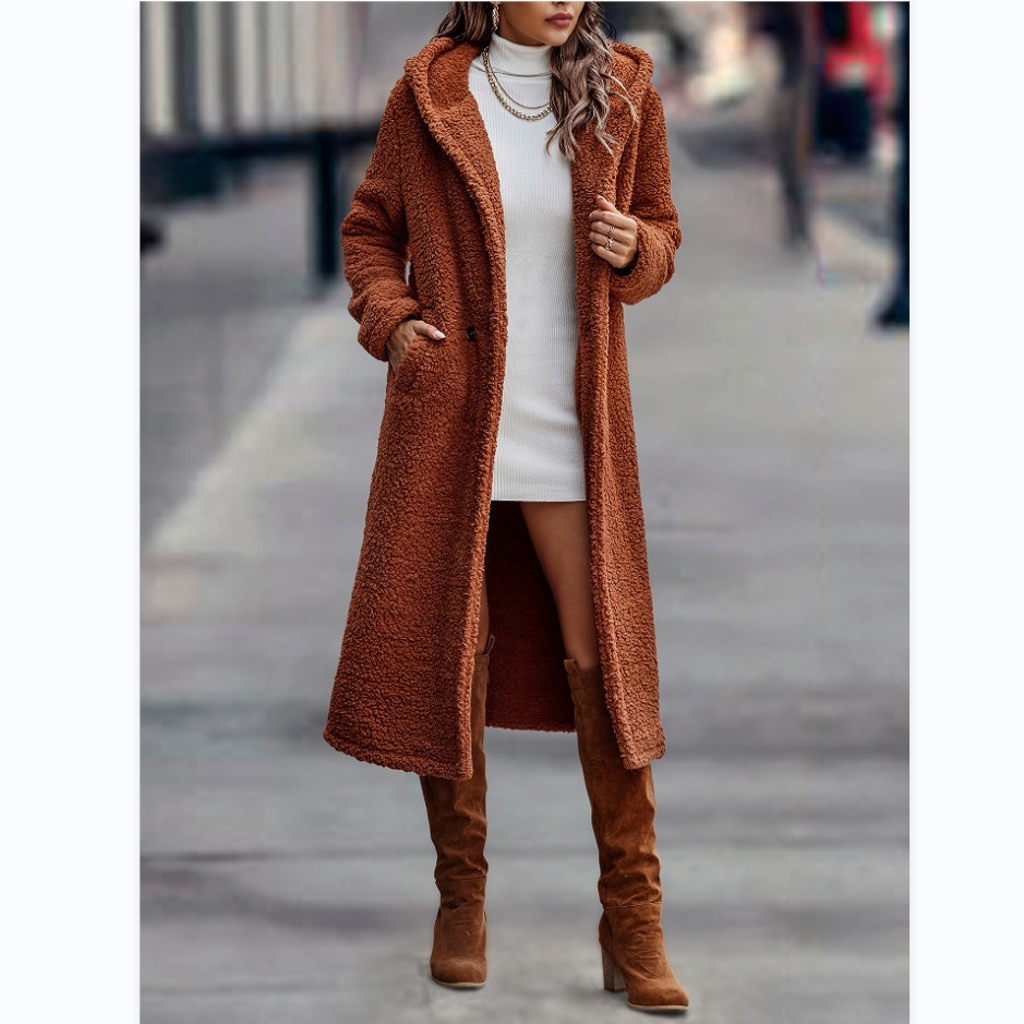 Double-Sided Plush Coat Winter Russian Mature Women's Plush Hooded Style Hot Girl Women's Windbreaker