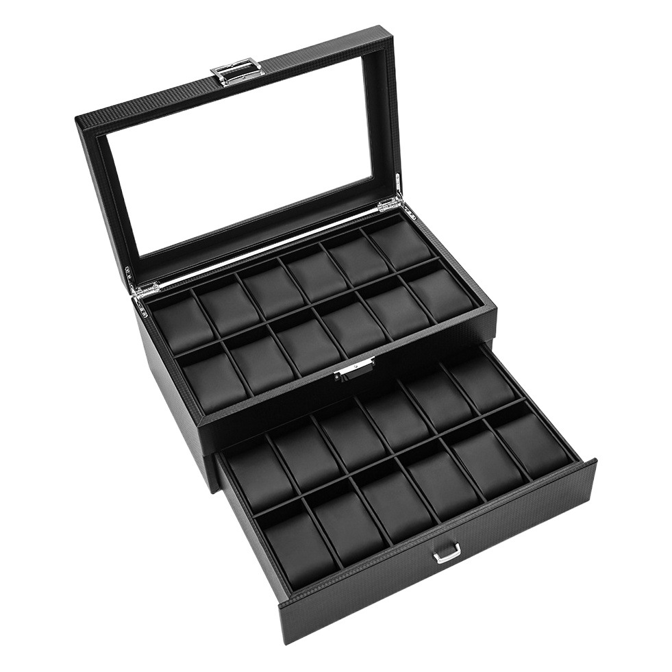 Double-layer 24-bit watch box in stock wholesale carbon fiber PU watch jewelry box Watch storage box