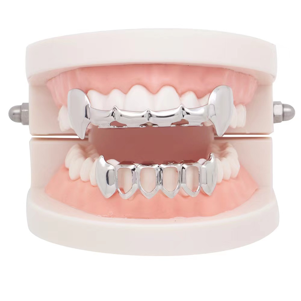 Picture of European and American hiphop bright face hollow fangs suit decorative hip-hop braces tiger teeth suit vampire gold braces