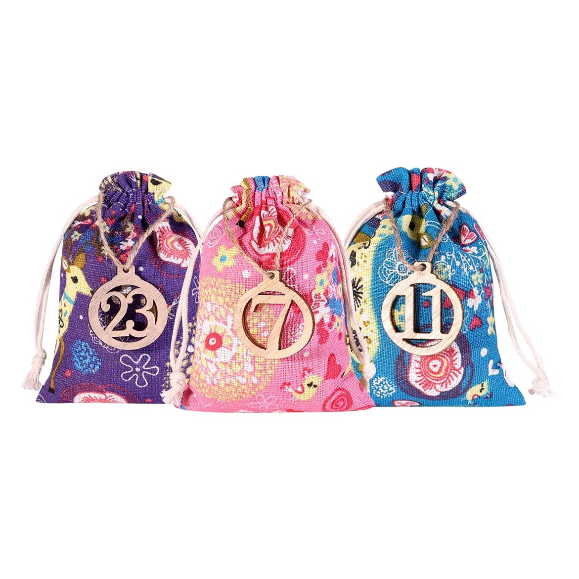 Cross-border hot Christmas linen bag drawstring bezel advent calendar gift hanging bag Christmas candy bag set Wholesale