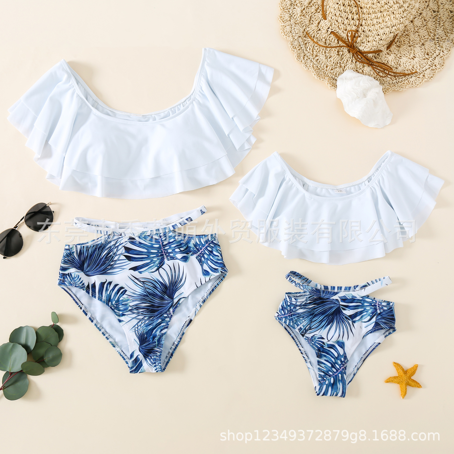 Picture of Cross-border for Europe and the United States parent-child swimsuit foreign trade swimsuit family bikini white flounce spot wholesale