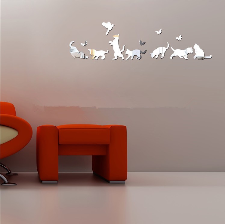 New Cat Mirror Wall Stickers Background Wall Stickers DIY Wall Stickers