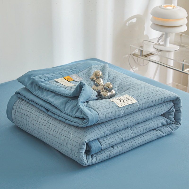 Picture of Class A Maternal and Infant Grade Xinjiang Cotton Summer Quilt Non-printed Wind-washed Cotton Summer Cool Quilt Plaid Air-conditioning Quilt Summer Thin Quilt