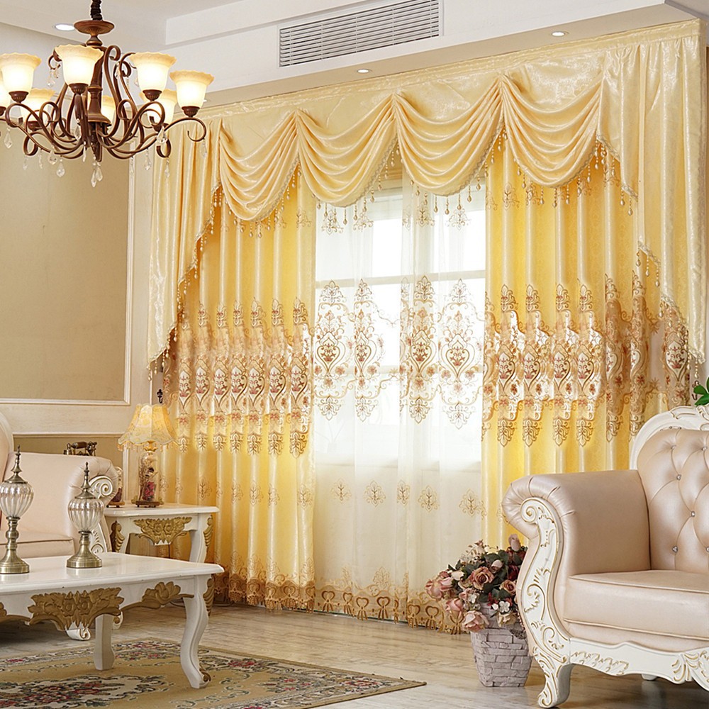 European-style high-end simple hollow water-soluble embroidered curtain yarn wholesale finished living room bedroom curtain balcony bay window