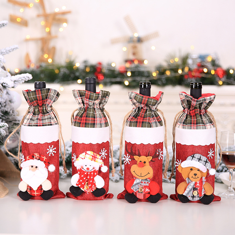 Christmas Hotel Restaurant Party Decoration Santa Claus Red Wine Bottle Set Red Wine Bag Gift Bag Champagne Red Wine Set