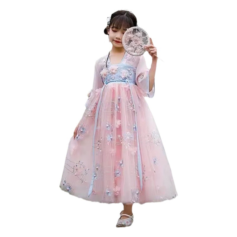 Girl's Hanfu ancient style dress 2023 Super fairy children's ancient costume half sleeve Girl's Chinese style Tang suit long skirt