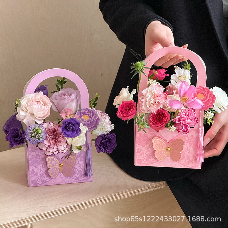 Zhuoxian Flower Material Incense Suitcase Goddess Day Hand-Held Flower Box Butterfly Flower Arrangement Box Gift Flower Packaging Box