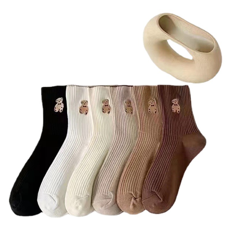 Bear Socks Women's Korean-style Student Cute Cartoon Teddy Bear Socks Spring Autumn Winter High-top Stockings