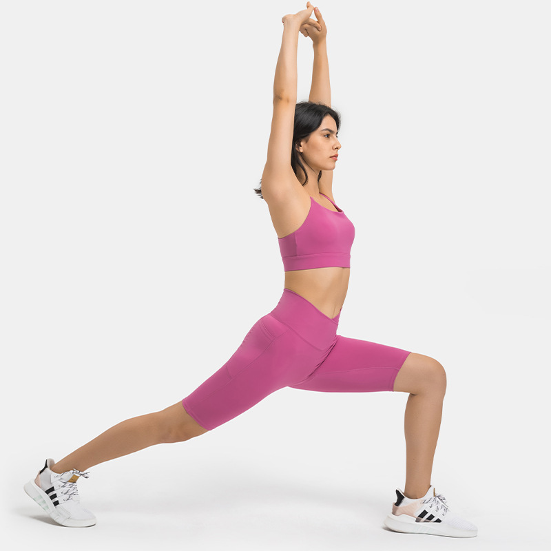 Picture of A generation of new waist cross umbilical stretch yoga pants side pocket stretch hip fitness pants