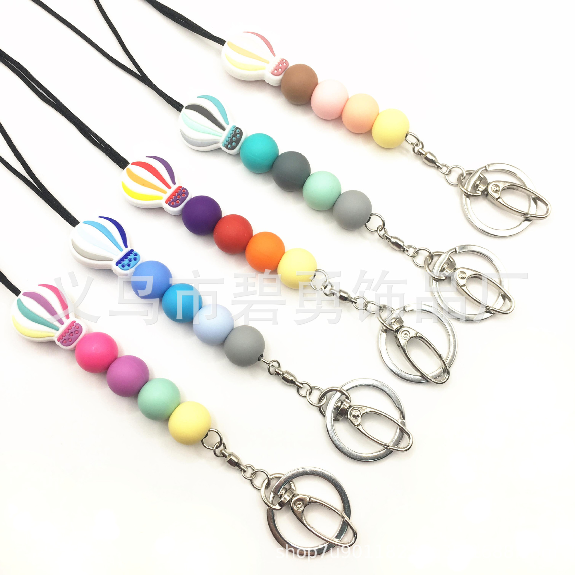 INS New Hot Air Balloon Silicone Bead Necklace Lanyard Non-Detached Student ID Lanyard DIY Mobile Phone Lanyard Necklace