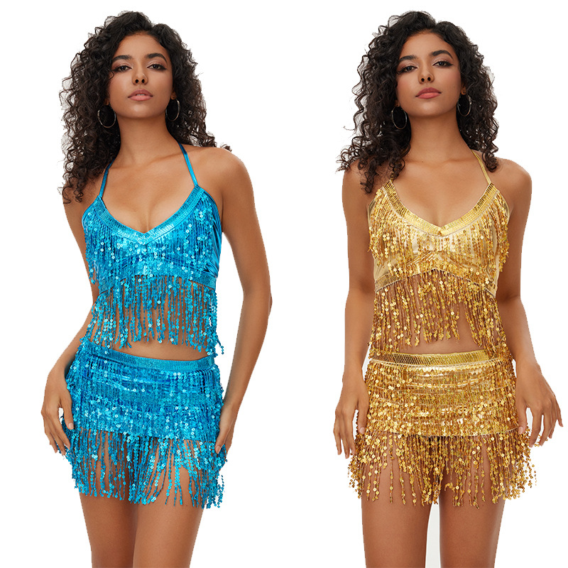 Picture of Halloween European and American sequins watch performance top belly dance tassel top DS nightclub stage sling party bra