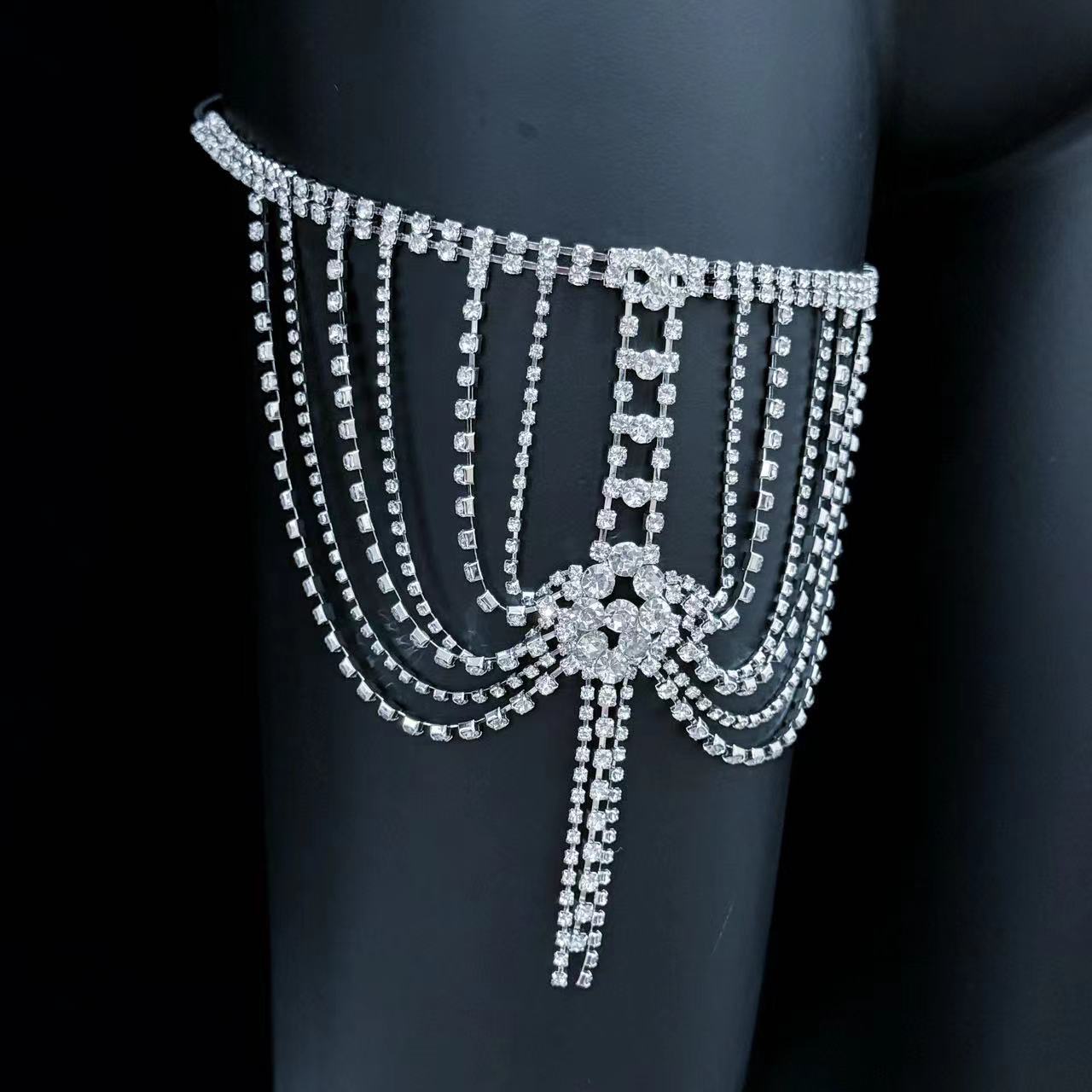 European and American sexy rhinestone leg chain women's multi-layer tassel diamond fashion elastic rope beach holiday leg chain