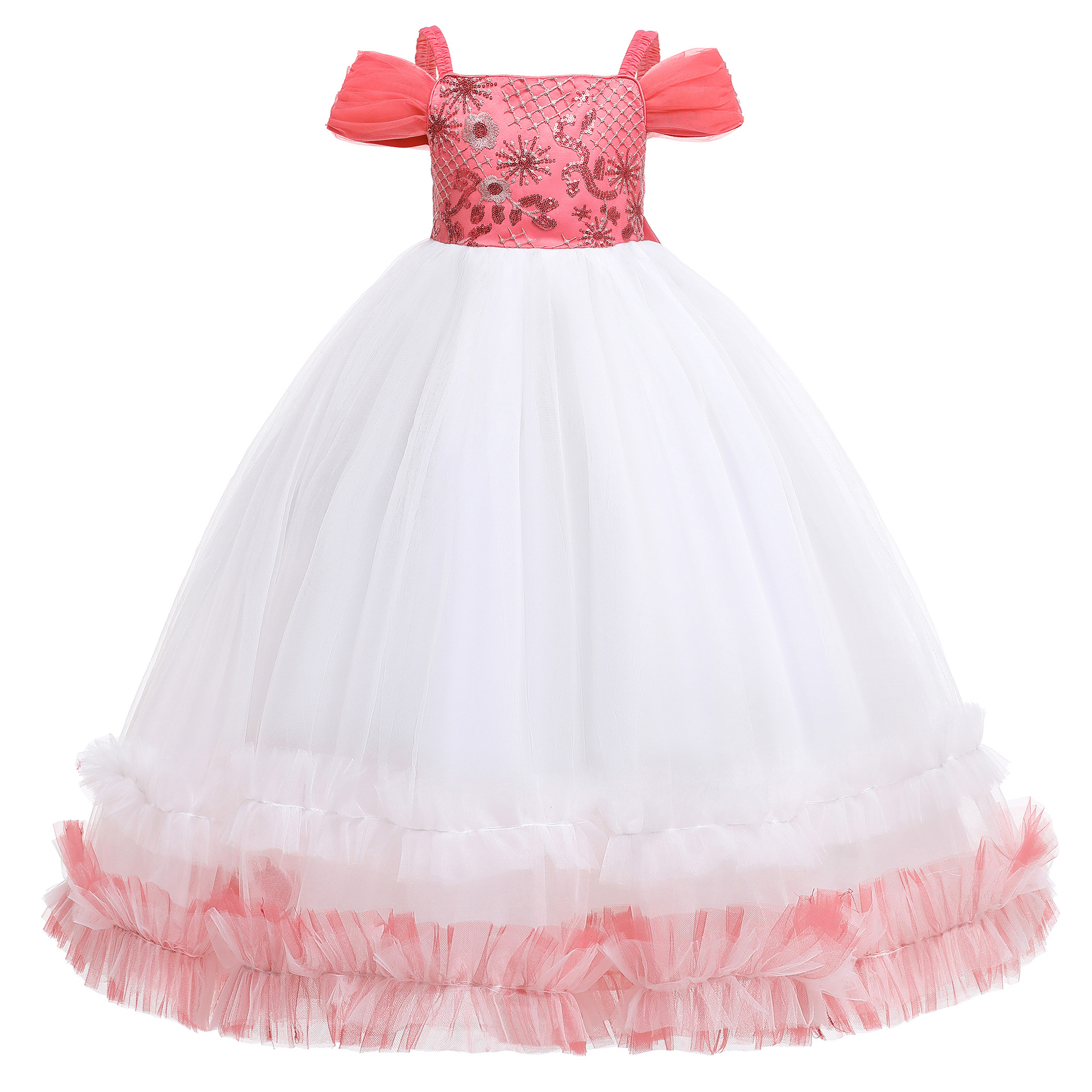 Picture of 2025 New Children's Dress Long One Shoulder Princess Dress Large Children's Side Embroidery Long Dress Stage Performance Dress