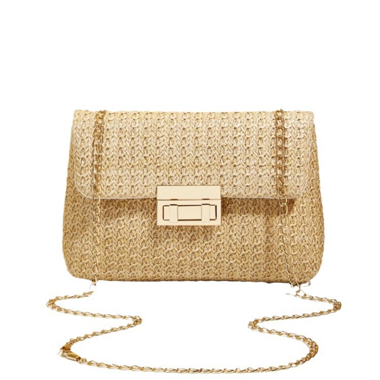 Picture of Sweet Style Fashion Straw Double Head Lock Shoulder Bag 2024 Summer New Fashionable All-match Commuter Chain Crossbody Bag