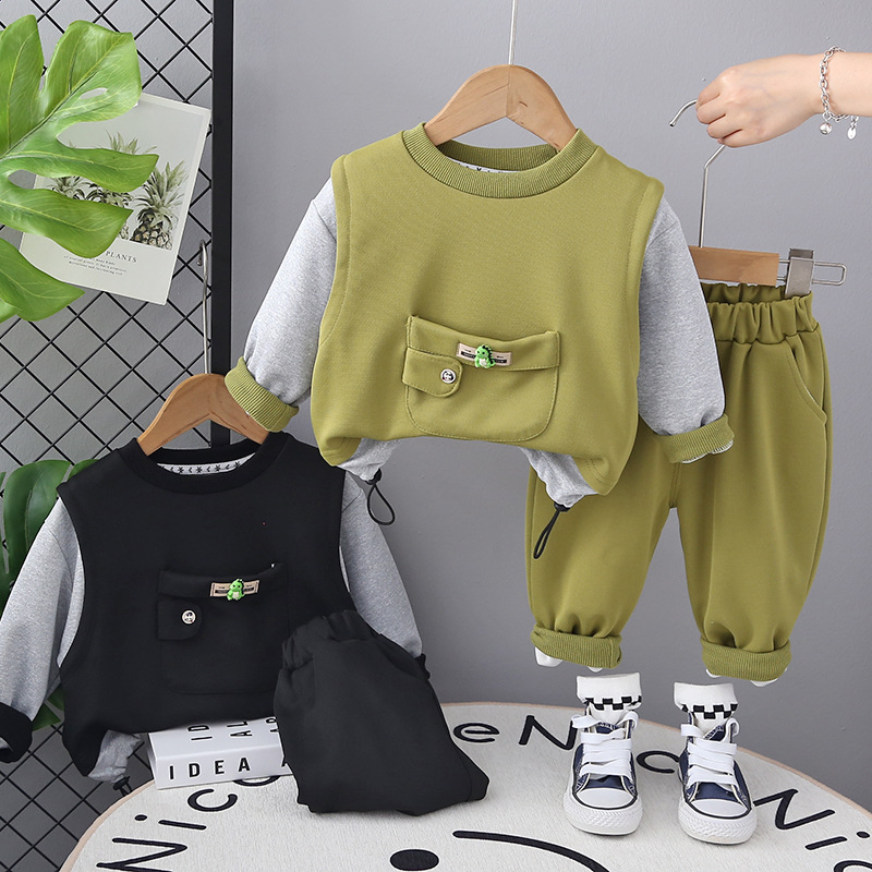 Boys' Western Style Autumn suit Spring and Autumn New Children's Fashionable Handsome Big Pocket Dinosaur Long Sleeve Two-Piece Set