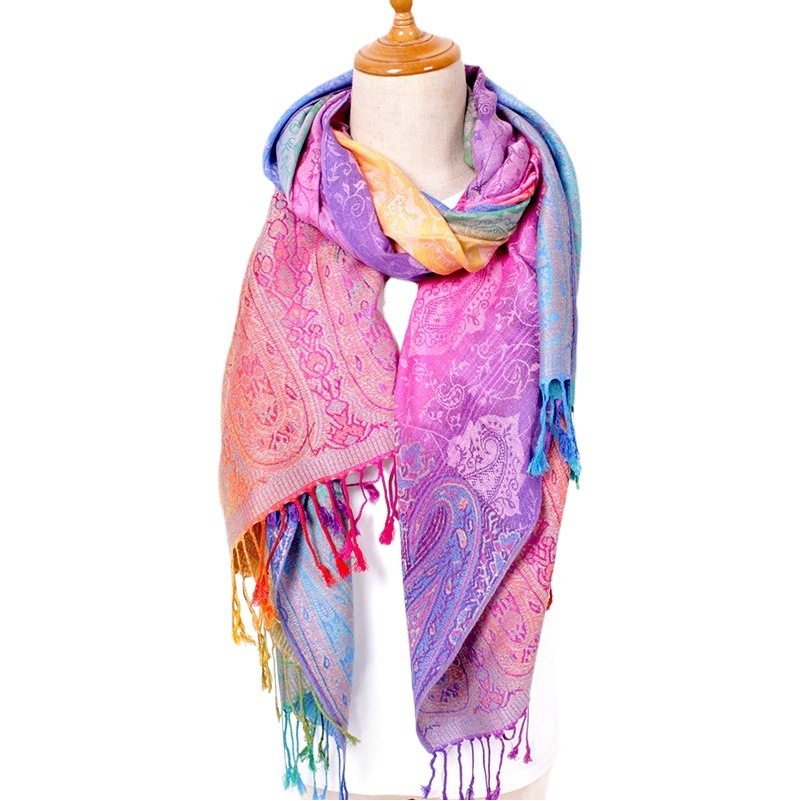 Ethnic Style Spring and Autumn Mix and Match Scarf Dual-use Jacquard Color Cashew Long Scarf Travel Photograph Shawl Women's Bag Turban