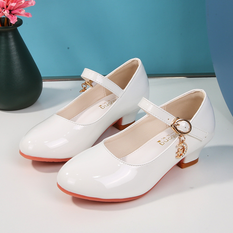 Girls High Heels 2025 New White Princess Leather Children's Shoes Performance Student Shoes 25-40 Size Children Dance Shoes 5