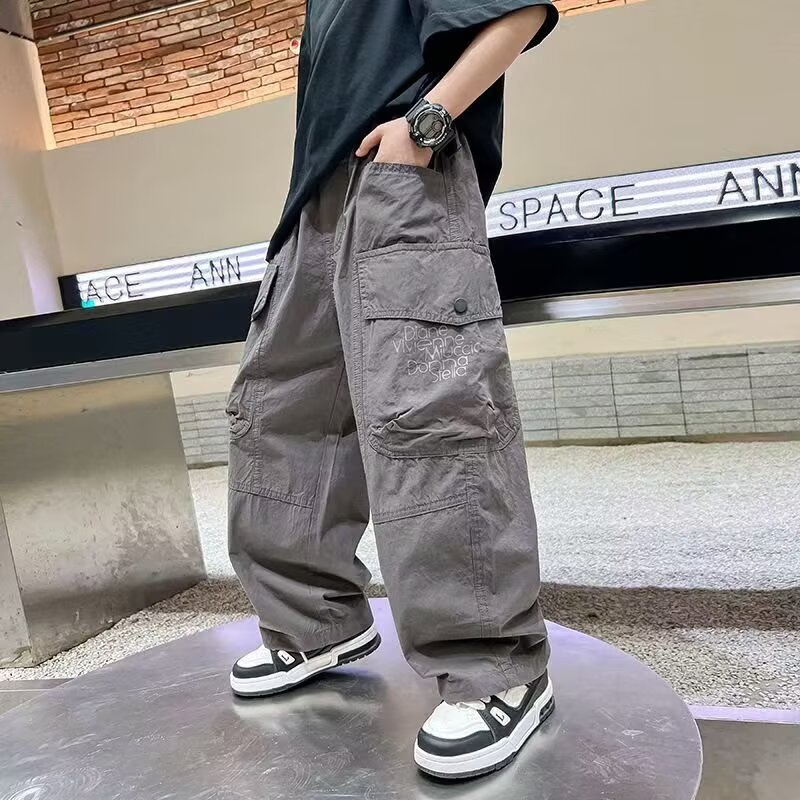 Picture of Boys' Summer White Thin Straight Leg Wide Leg Pants 2025 New Fashionable Overalls Children's Handsome Loose Pants