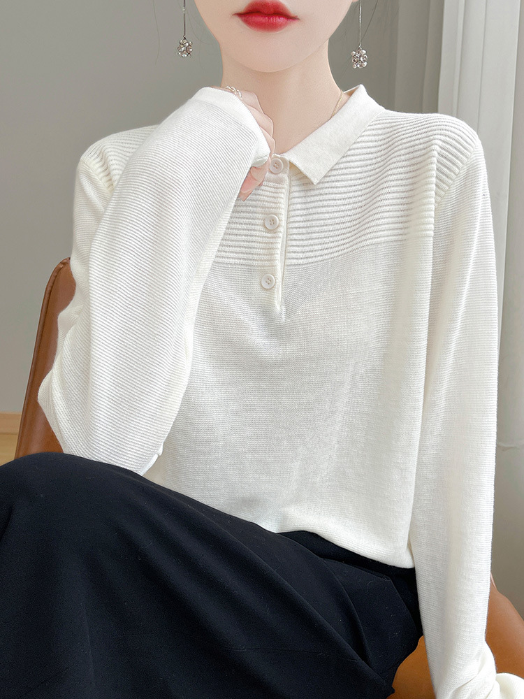 Baby Doll Collar Sweater Women's Age-Reducing Lapel Knitted Bottoming Sweater Women's Outer Wear Wool Long-Sleeved Doll Collar Knitted Top