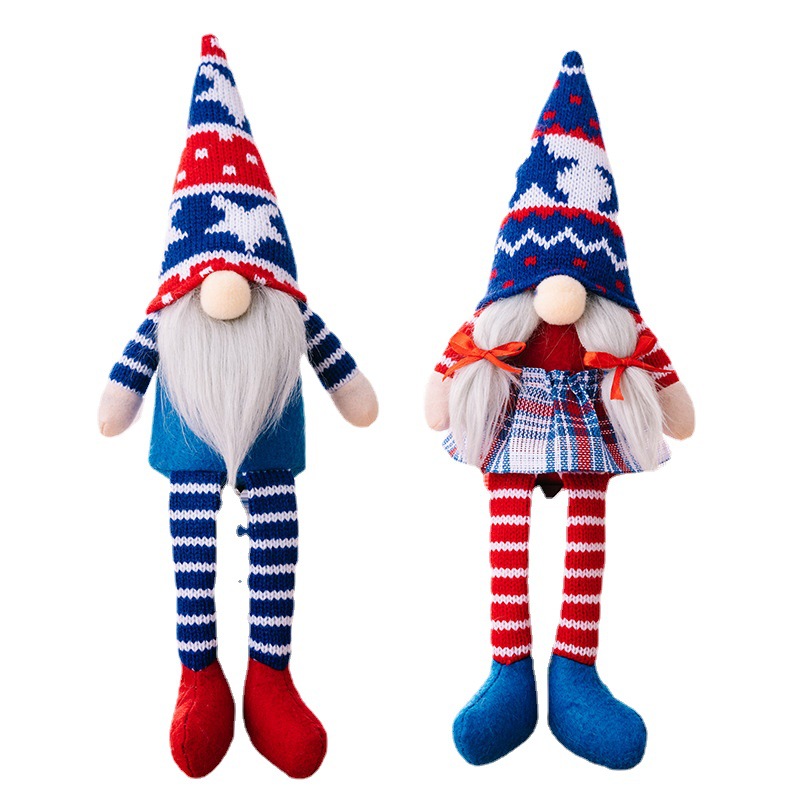 Picture of Haube New Independence Day Decoration American Holiday Gnome Ornaments Dwarf Knitted Hat Hanging Legs Rudolph Doll