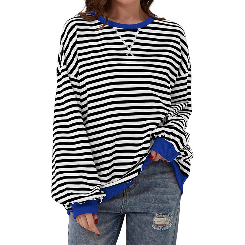 Picture of Europe and the United States cross-border Amazon autumn and winter new casual striped color matching T-shirt top