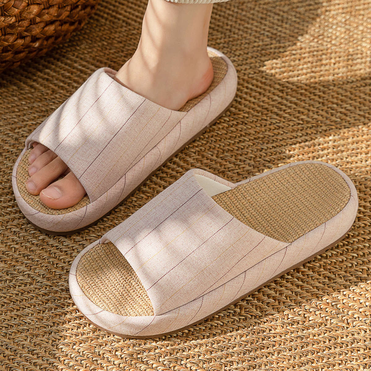Lidani beef tendon bottom linen slippers men's spring and autumn home home sweat-absorbent four seasons cotton linen slippers ladies wholesale