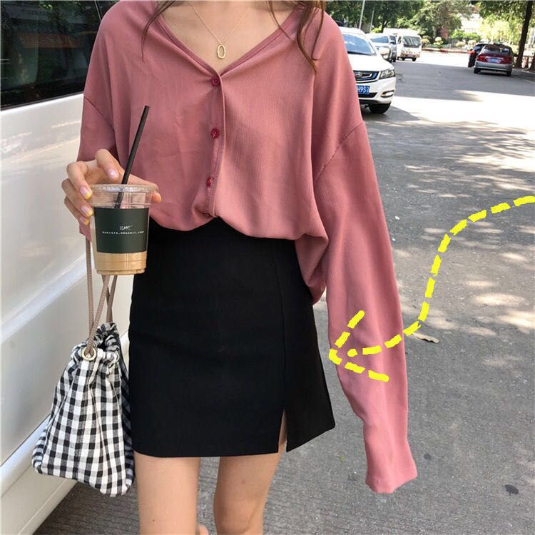 Spring and Summer 2024 Korean Style Loose High Waist Black Split A- line Skirt Student Slimming Hip Skirt Short Skirt Women's Skirt