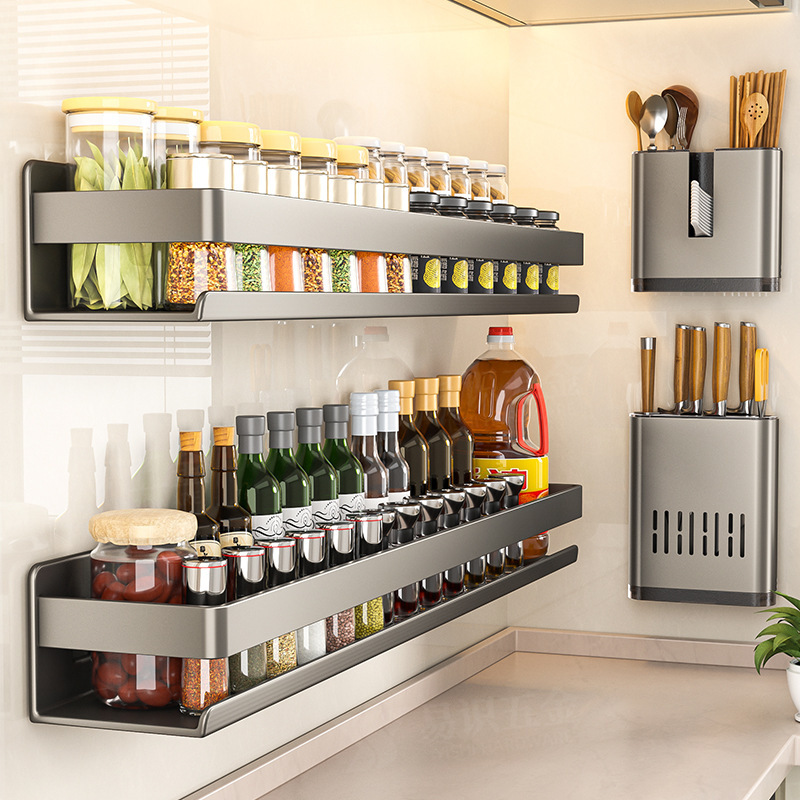 Manufacturer Supplies Customized Kitchen Storage Rack Without Punching Wall-Mounted Multi-Functional Storage Spice Rack Set