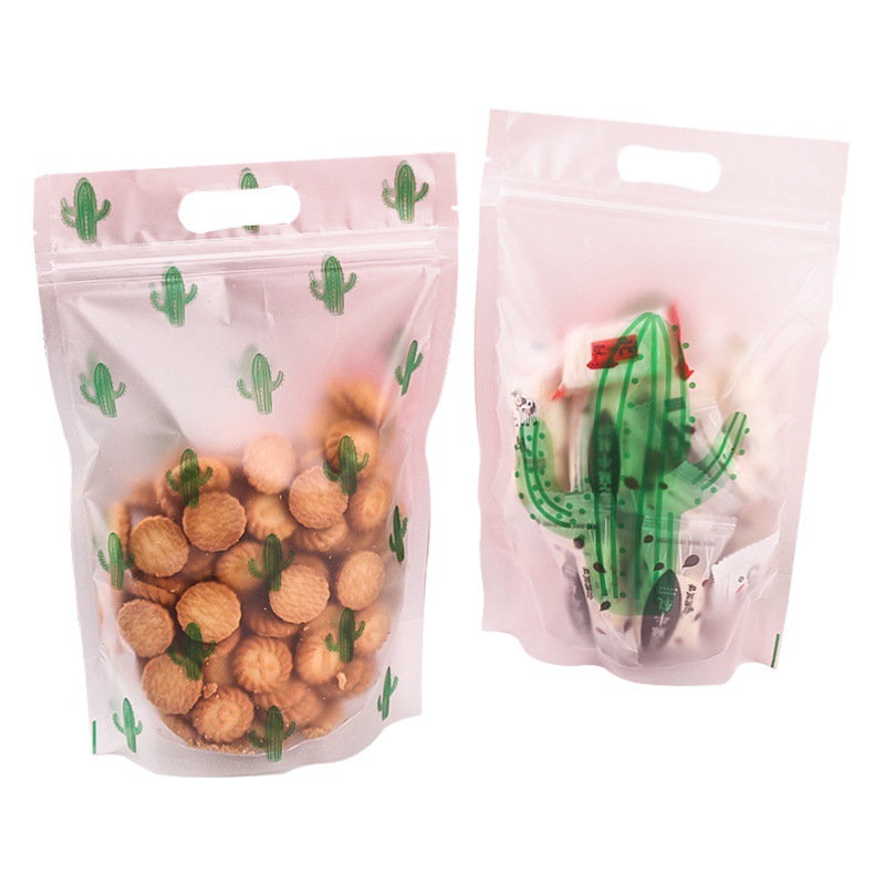 Original ins cute cartoon self-standing bag biscuit nougat snowflake crisp self-sealing bag candy baking zipper bag