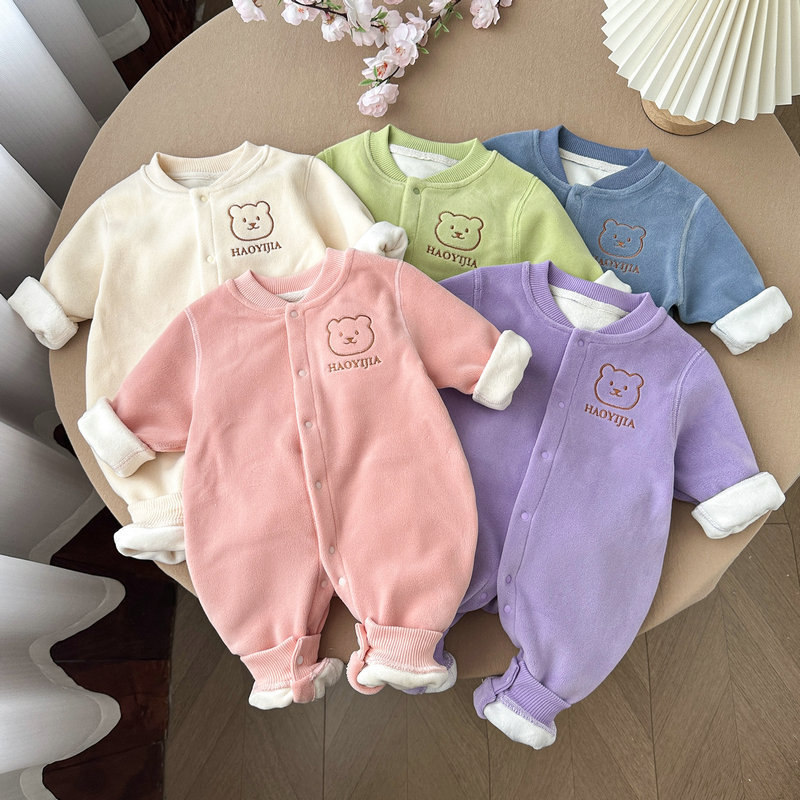 Baby autumn and winter boneless warm jacket 0-1 year old base fleece jumpsuit baby climbing suit