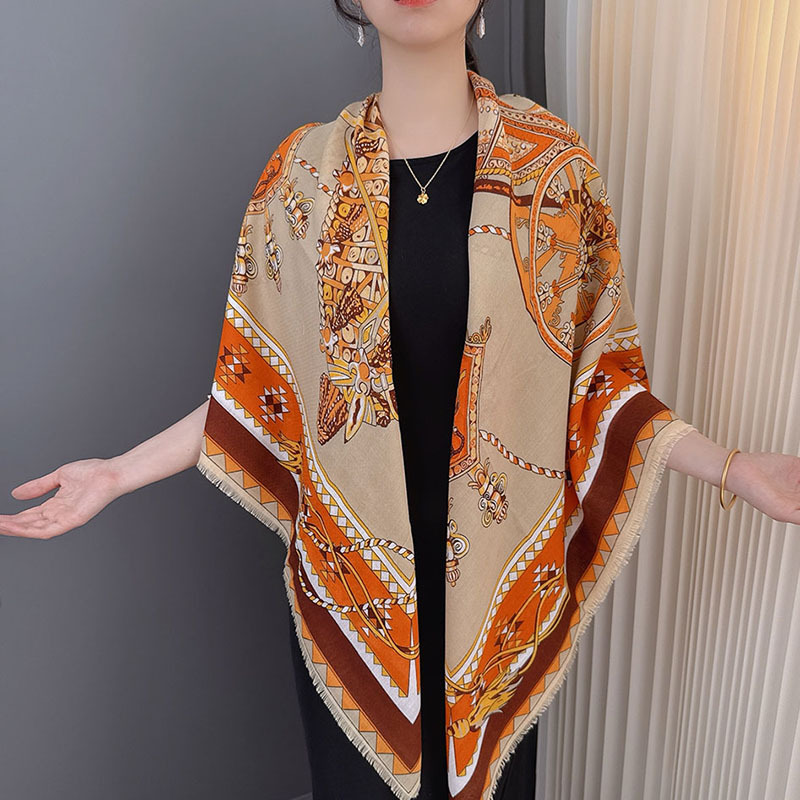 Picture of Noble Elegant 130cm Cotton and Linen Blended Square Scarf for Women, Light and Breathable, Exotic Style, Versatile Scarf, Warm Shawl