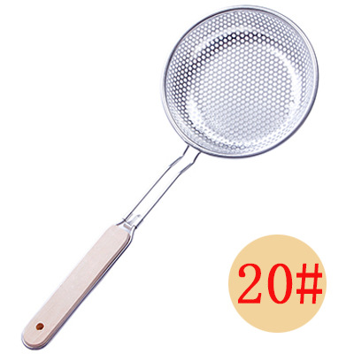Picture of 201 stainless steel colander wooden handle punching oil grid 40 mesh flour sieve baking tools Kitchen Dumpling fishing filter