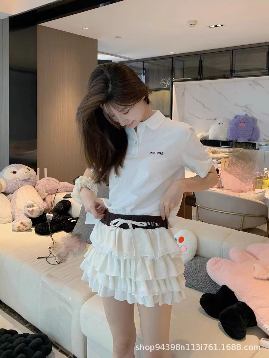 New MIU Zhang Yuanying with shorts slim POLO shirt Joker fashion goddess single top T