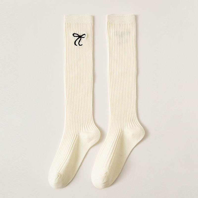 Picture of Children's socks autumn and winter new girls bow embroidery stockings academic style calf socks children's high cotton socks