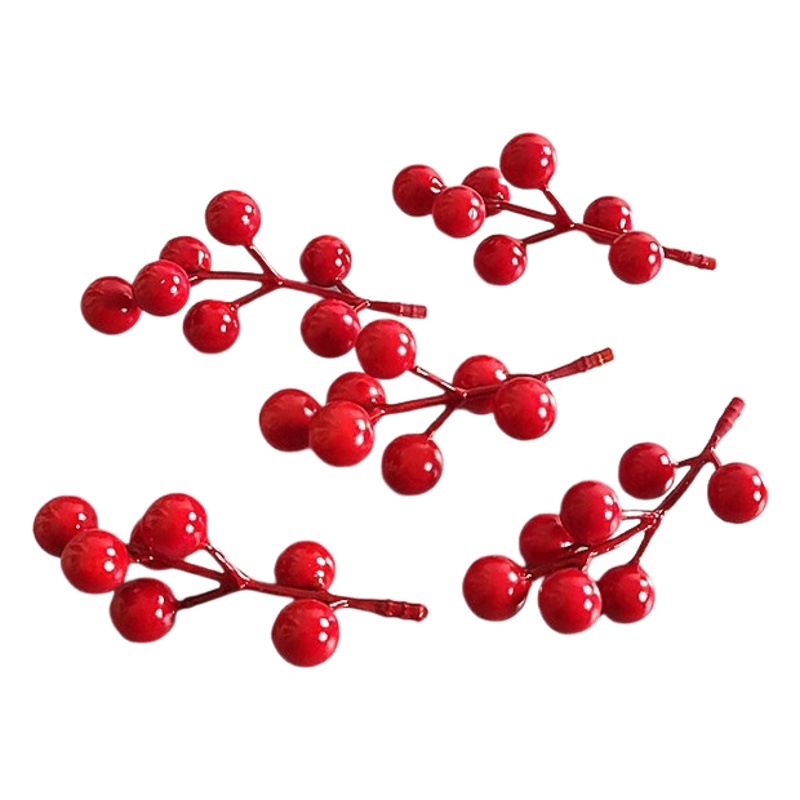 Christmas red fruit simulation Holly Berry Christmas DIY rattan ring Garland decoration New Year wedding flower arrangement fortune fruit