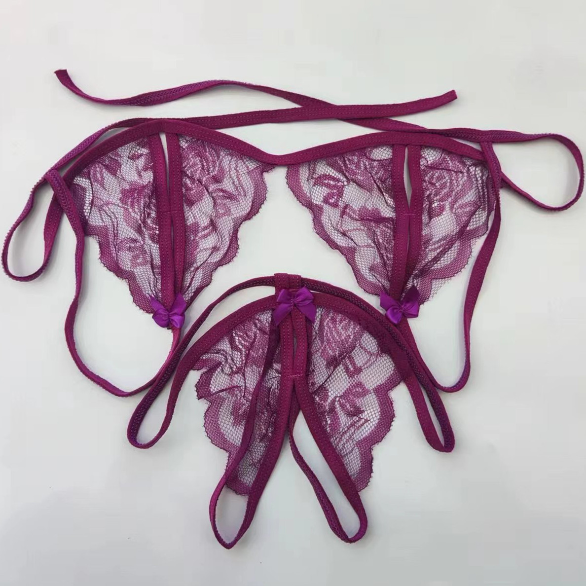 Picture of A large number of wholesale crotch-free single bow fun lace underwear women's sexy passion thong large size T pants