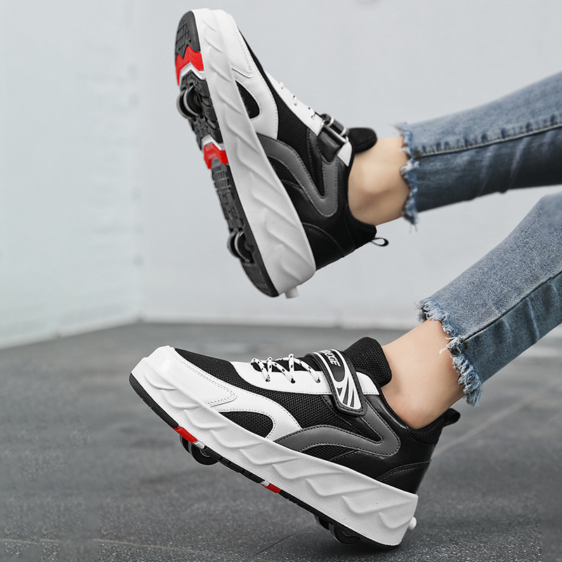 Picture of Boys' New Four-wheel Heelys with Light Charging Two-wheel Skate Shoes with Lace Wheels Mesh Shoes for Boys and Girls