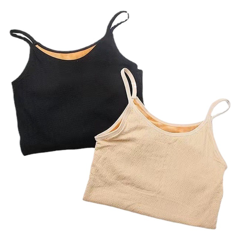 Autumn and Winter Classic Body-Shaping Twist Warm Vest Women's Double-Layer Fleece-Lined Thickened High-Elastic Base Student Sling Top