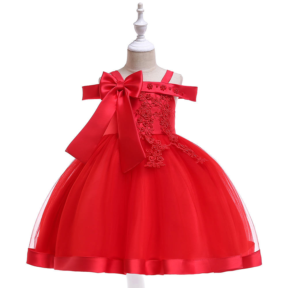 Picture of Flower Girl Dress Suspender Dress One Shoulder Beaded Princess Dress Mesh Twill Forged Cloth Kidsren's Wedding Dress