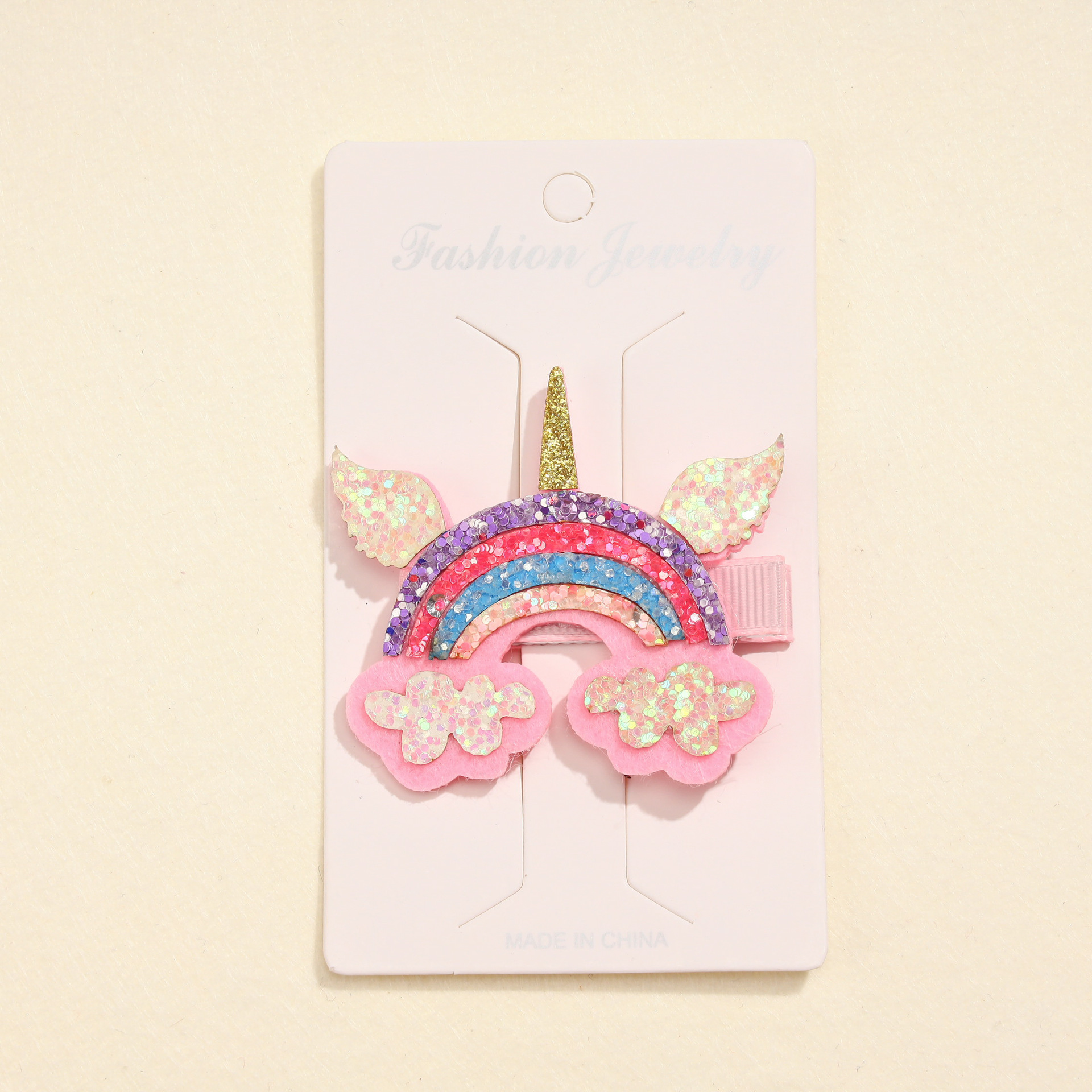 Picture of New Korean style unicorn hair clip with diamond crown children's hair clip ins sequins shell girl headdress
