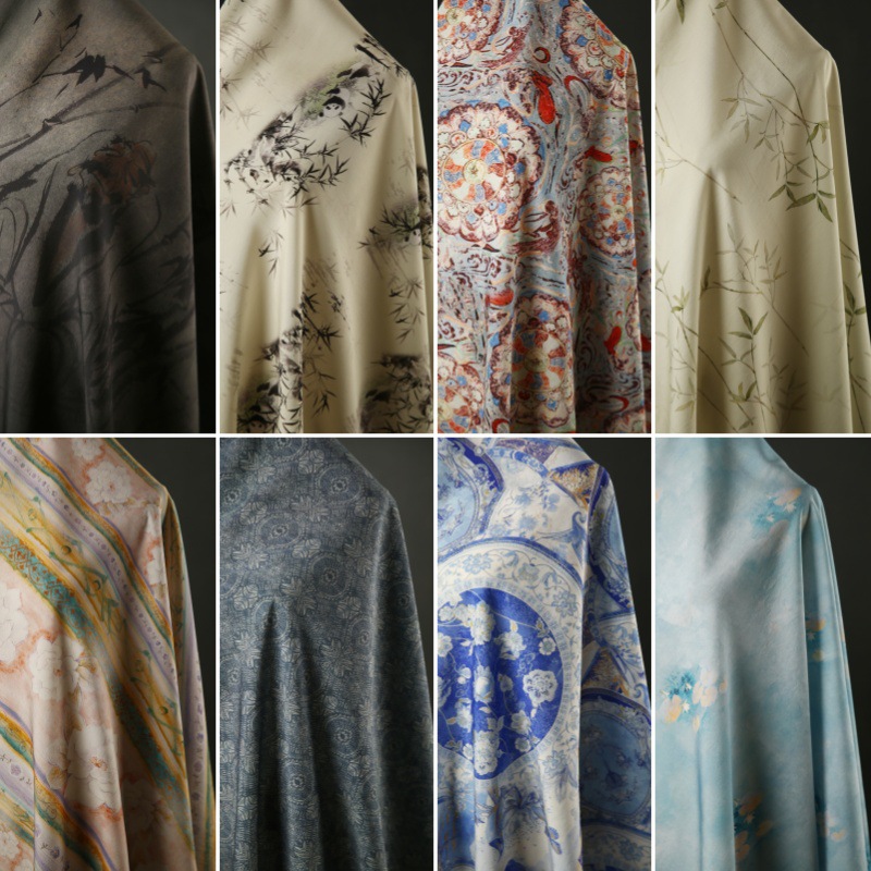 New Chinoiserie Digital Printing Fabric Brocade Fabric Plant-dyed Cheongsam Dress Top New Chinoiserie Han Dynasty Fabric