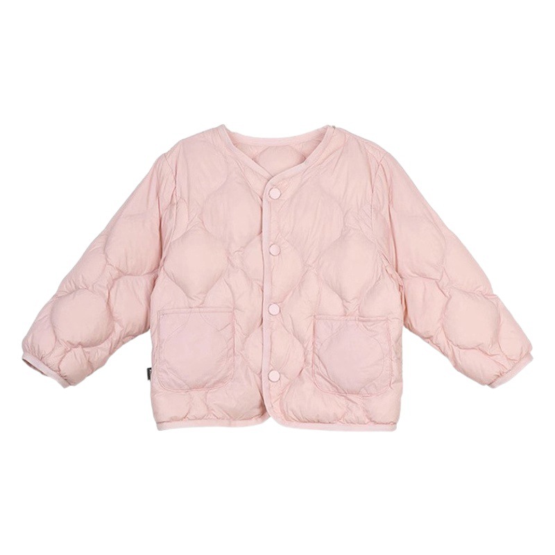 Girls' Light Imitation down Jacket, Baby Girl's Long and Short Style, 2025 Spring New Style, Kidsren's Fashionable Pure Color Jacket