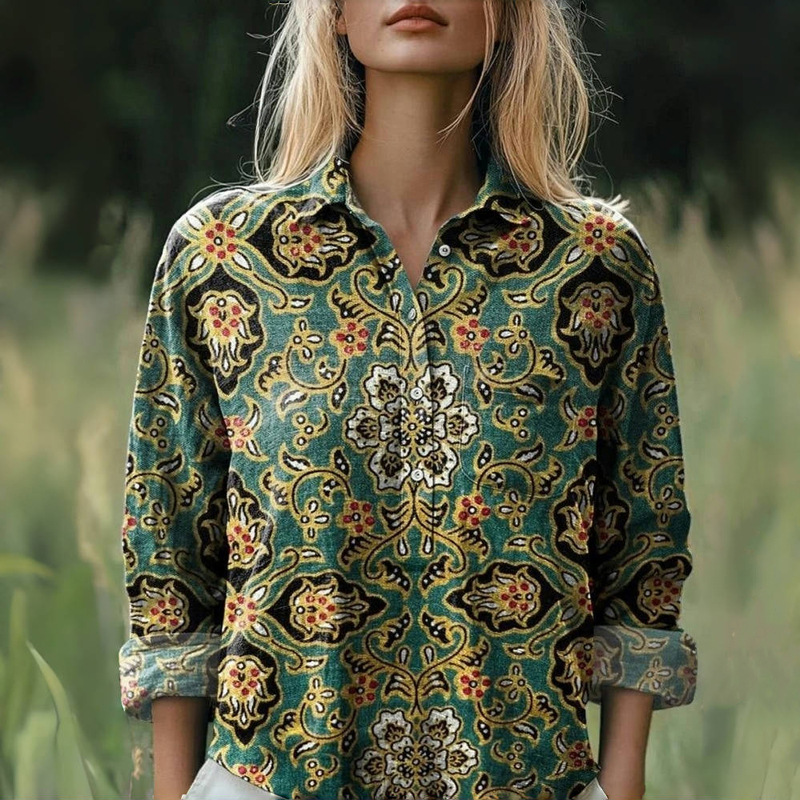European and American Cross-Border Independent Station Temu New Women's 3D Digital Printing Casual Fashion Shirt Spring & Fall Large Size Ready Stock