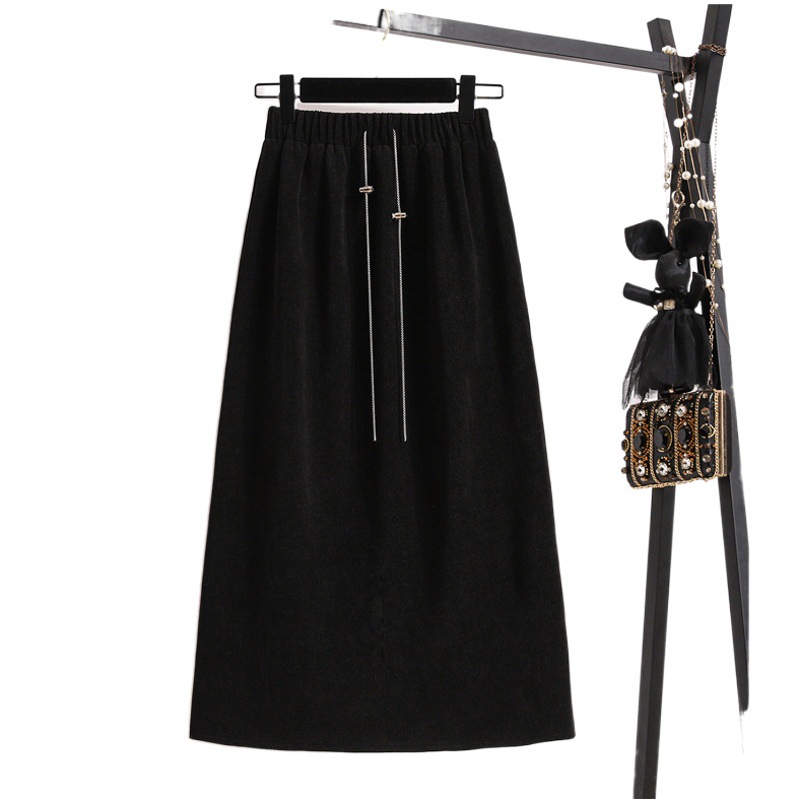 2023 new autumn elastic waist skirt straight sheath dress chubby girl pear-shaped mid-length skirt for women