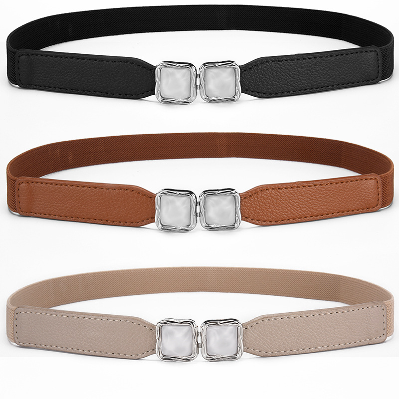 Metal Hook Buckle Belt Women's Decorative Waist Seal with Skirt Vintage Elastic Thin Belt All-match Simple Waist
