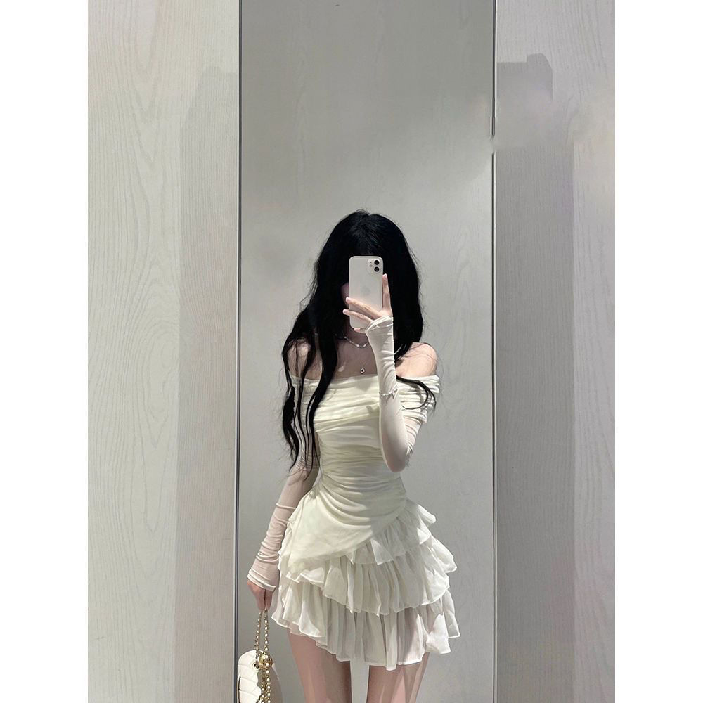 2025 Sunscreen Shoulder Shoulder Slim Top Cake Skirt suit Summer Dress Women's Shoulder Spice Girls Pure Desire