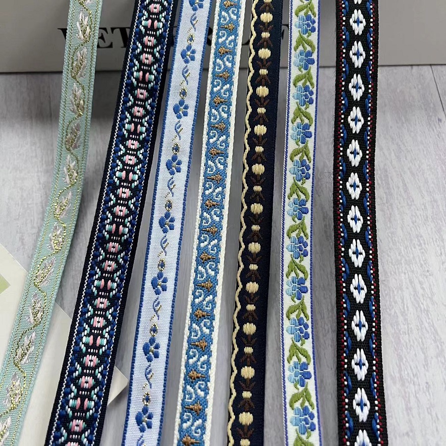 National jacquard ribbon navy blue blue series small flower clothing bag accessories AH-2838 width 1-1.5CM