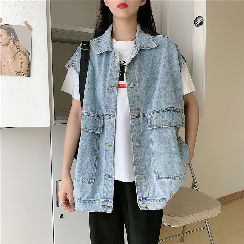 Denim Vest Women's Spring and Autumn Loose All-match Korean-style Fashionable Outfit Sleeveless Waistcoat Overalls Ins